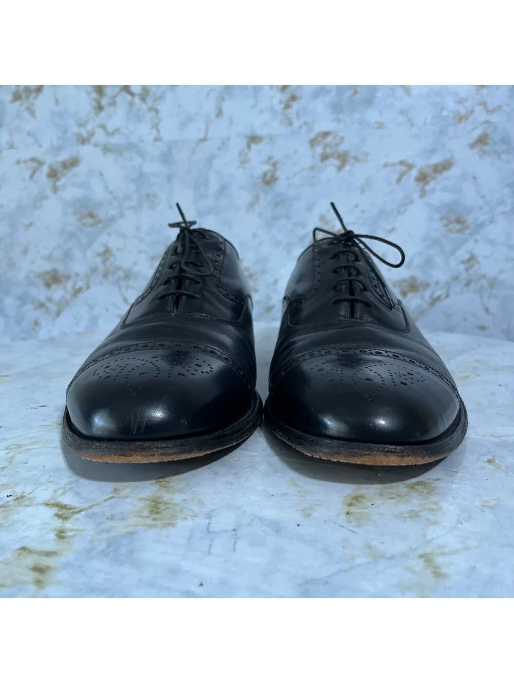 Johnston Murphy USA Men's Size 11 EEE Shoes Black Leather Brogue Cap Toe Oxfords